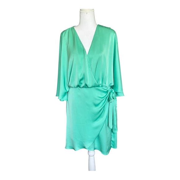 RAMY BROOK NWT Alexis Faux Wrap Satin Mini Dress Green Size 10 - Picture 4 of 11